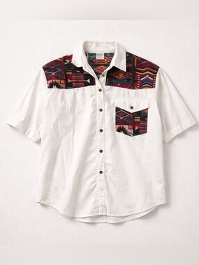 Vintage Tapestry Button Front Lightweight Blouse Aztec Southwestern Print Rodeo